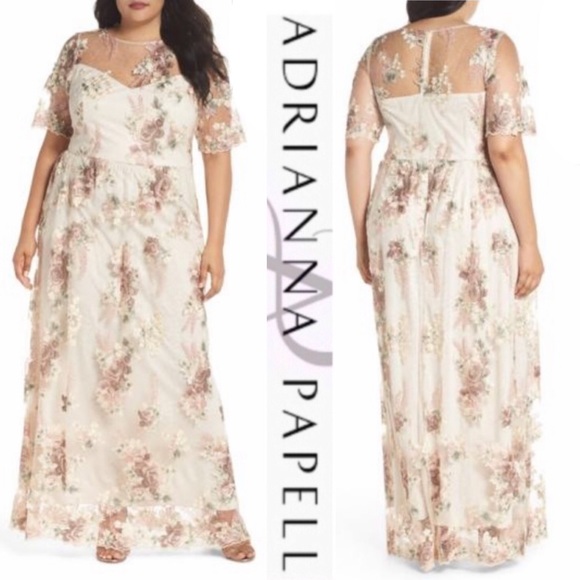 Adrianna Papell Dresses & Skirts - Adrianna Papell 3/4 sheer sleeve floral gown